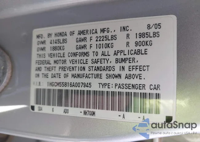 1HGCM55816A007945: 43631710