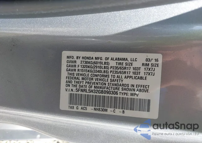 5FNRL5H32GB090306: 43631727