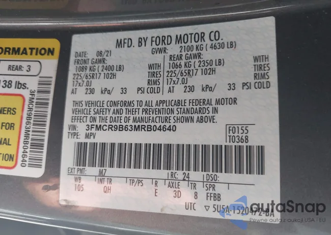 3FMCR9B63MRB04640: 43631127