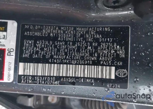 4T4BF1FK5DR286918: 43632316