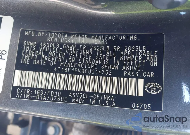 4T1BF1FK9CU014753: 43632377