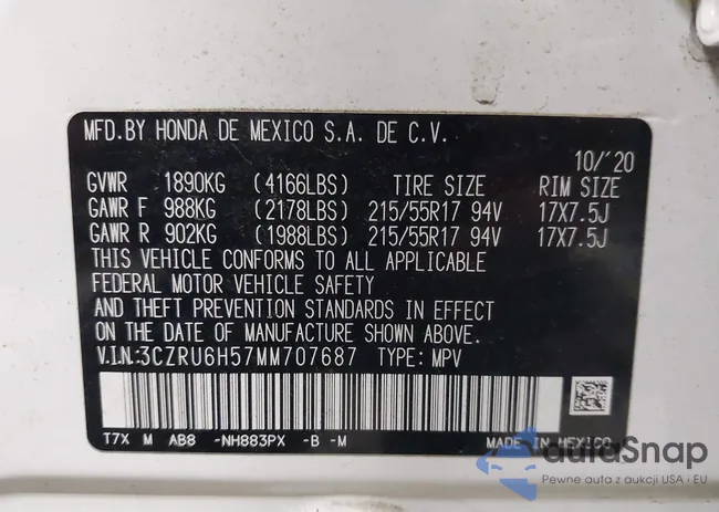 3CZRU6H57MM707687: 43632453