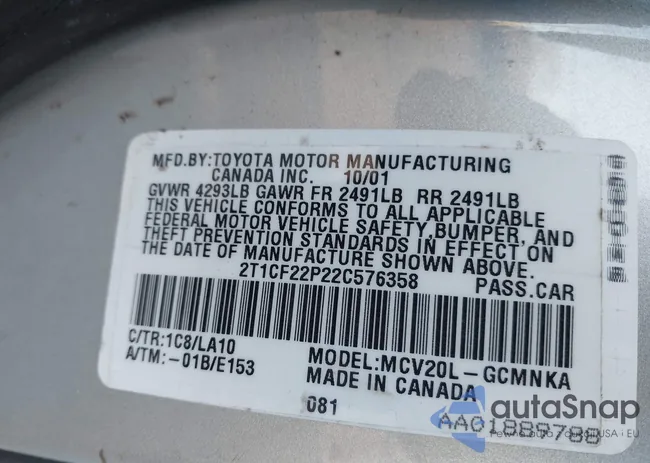 2T1CF22P22C576358: 43633550