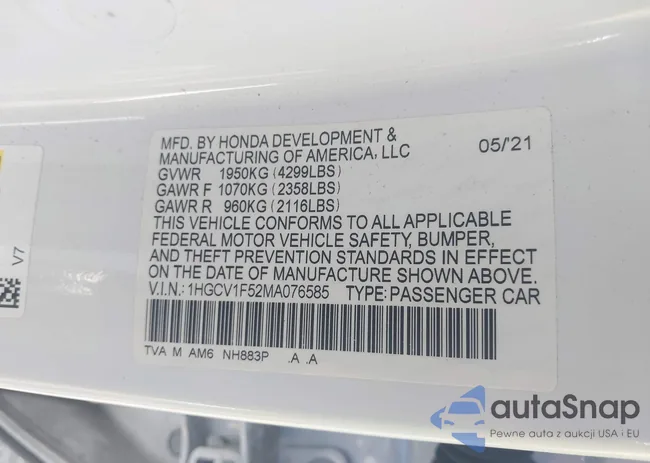 1HGCV1F52MA076585: 43633644