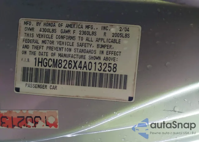 1HGCM826X4A013258: 43633658