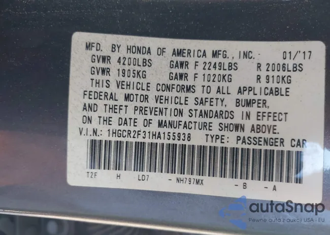 1HGCR2F31HA155938: 43632950