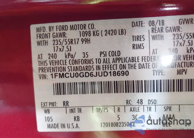 1FMCU0GD6JUD18690: 43633002