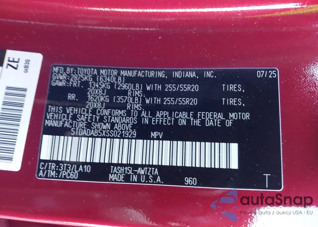 5TDADAB5XSS021929: 43633214