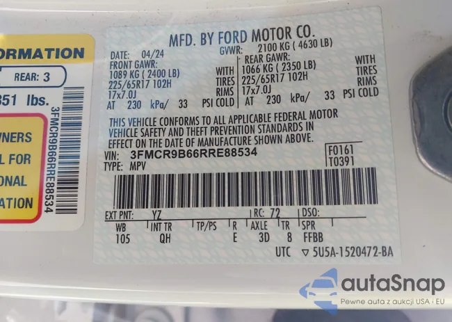 3FMCR9B66RRE88534: 43634315