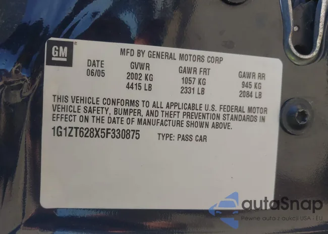 1G1ZT628X5F330875: 43634349