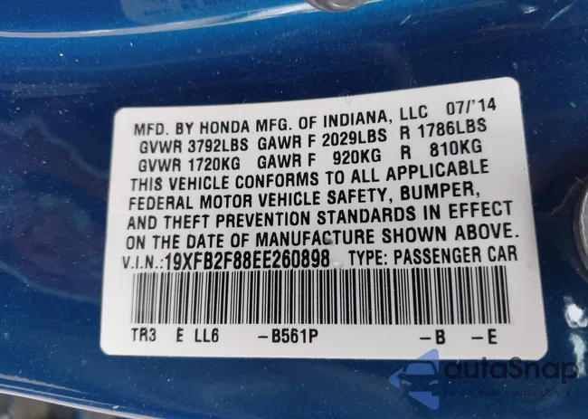 19XFB2F88EE260898: 43634366