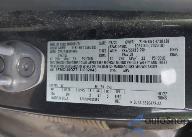 1FMCU9DZ7LUC02843: 43634434