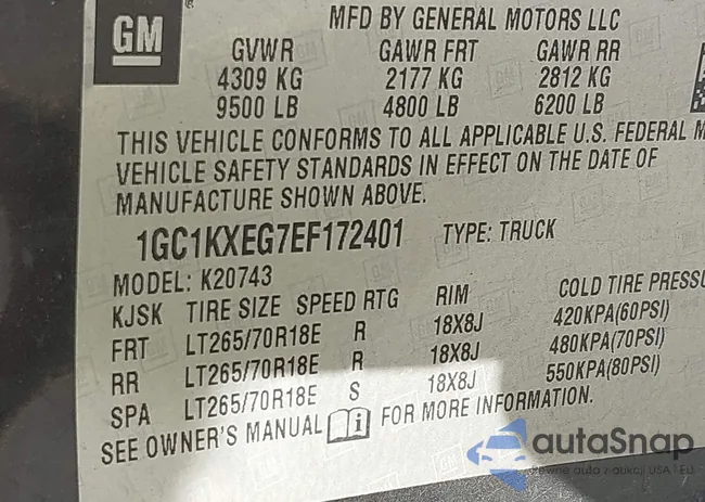 1GC1KXEG7EF172401: 43634524