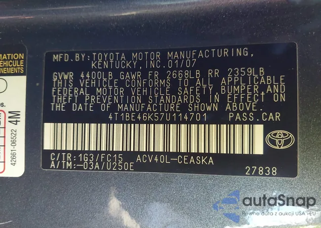 4T1BE46K57U114701: 43634545