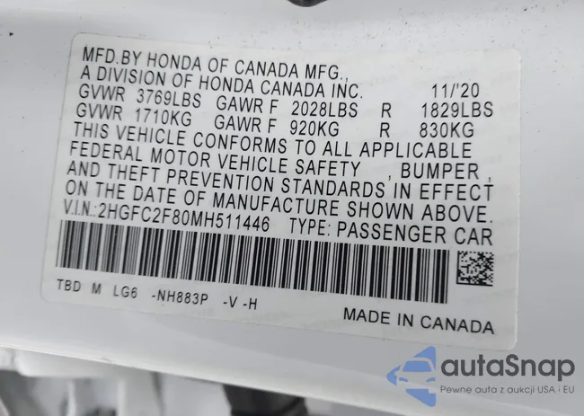 2HGFC2F80MH511446: 43634166