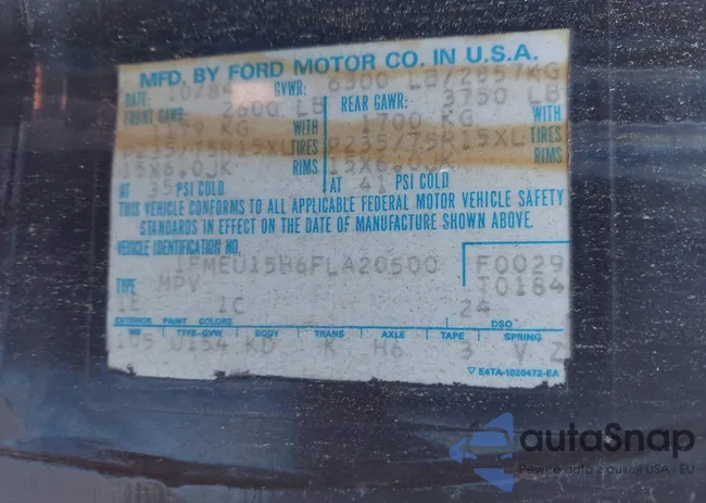 1FMEU15H6FLA20500: 43634211