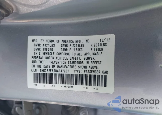 1HGCR2F87DA047281: 43634249