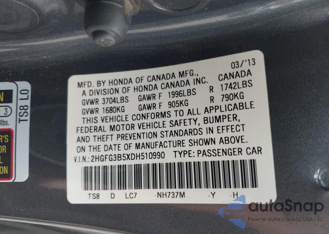 2HGFG3B5XDH510990: 43634253