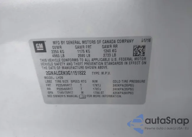 2GNALCEK9G1151822: 43635641