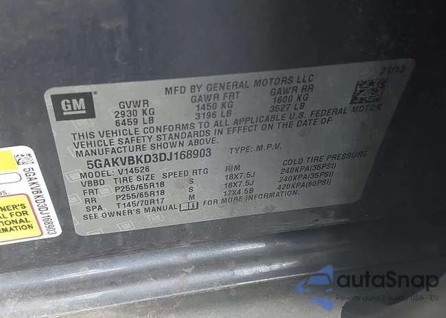 5GAKVBKD3DJ168903: 43635754