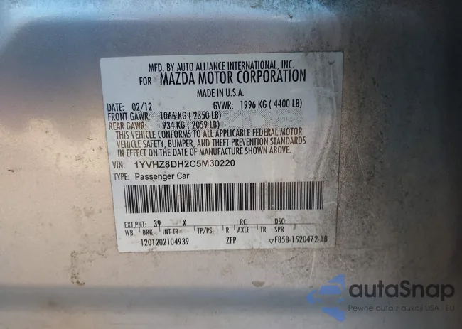 1YVHZ8DH2C5M30220: 43635860