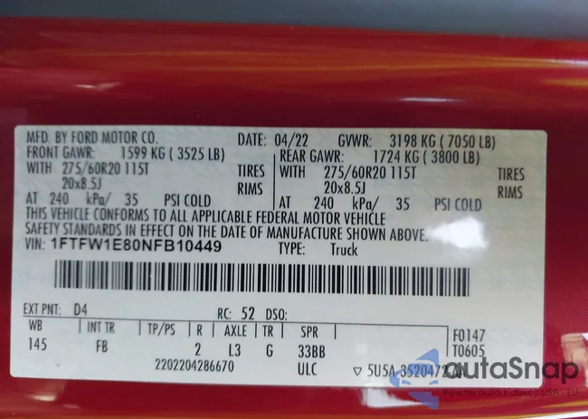 1FTFW1E80NFB10449: 43634955