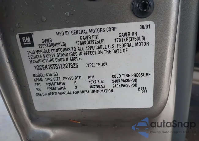 1GCEK19T81Z327326: 43635183