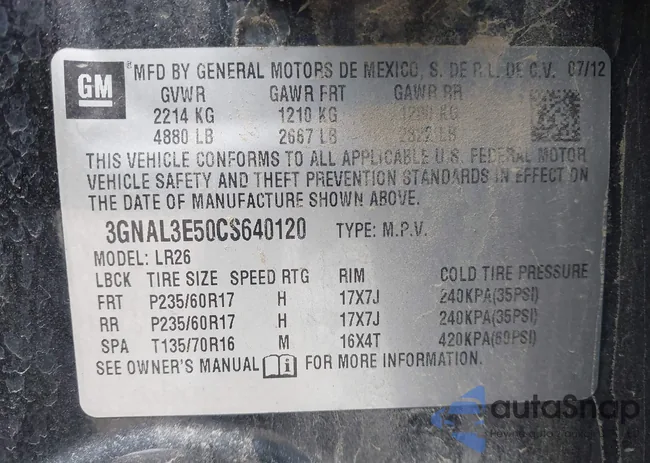 3GNAL3E50CS640120: 43635219