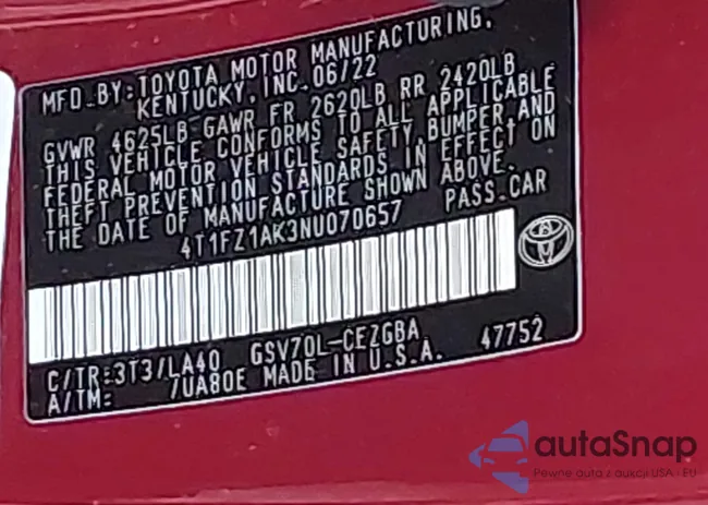 4T1FZ1AK3NU070657: 43636366