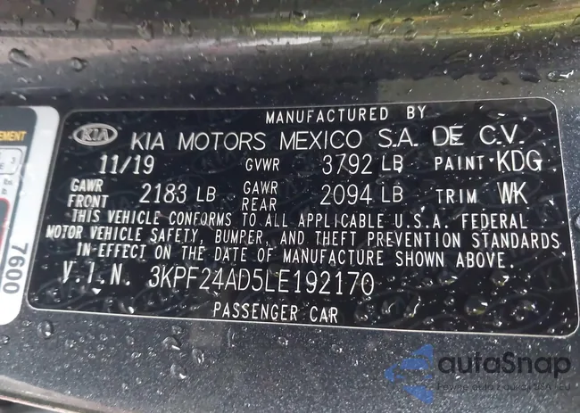 3KPF24AD5LE192170: 43636373