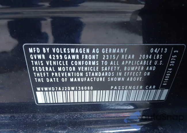 WVWHD7AJ2DW136060: 43636663