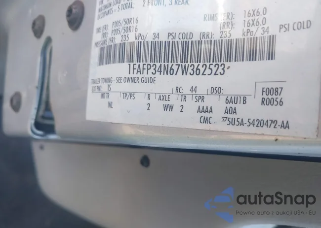 1FAFP34N67W362523: 43636227