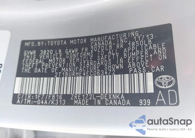 2T1BURHE4EC063472: 43637481
