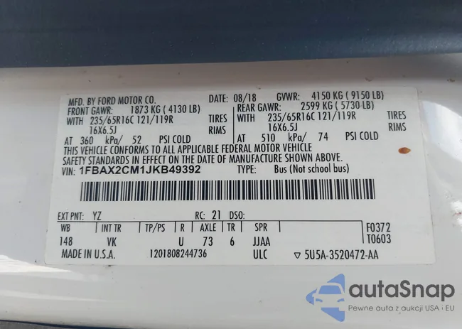 1FBAX2CM1JKB49392: 43637498