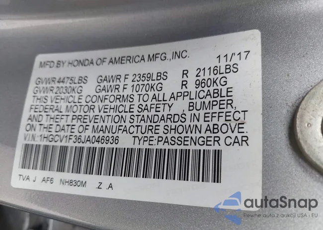 1HGCV1F36JA046936: 43637708