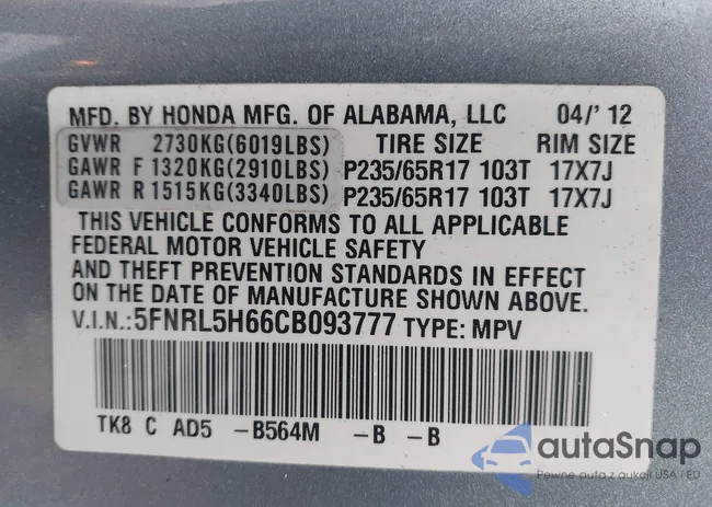 5FNRL5H66CB093777: 43637731