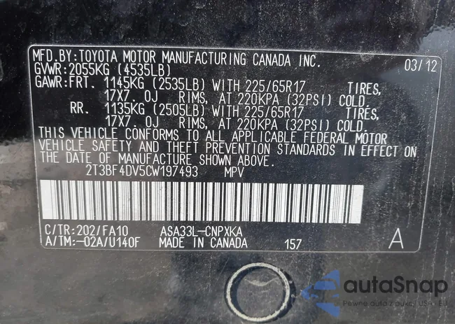 2T3BF4DV5CW197493: 43636905