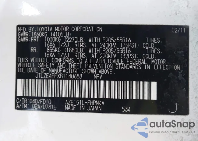 JTLZE4FEXB1140688: 43638752