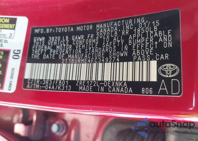 2T1BURHE4FC349274: 43639501