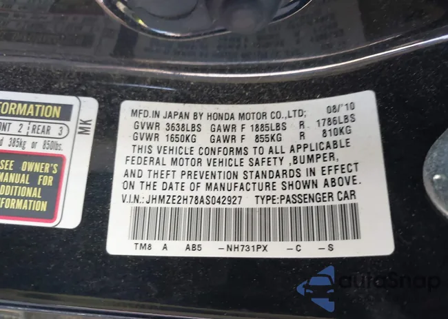 JHMZE2H78AS042927: 43640678