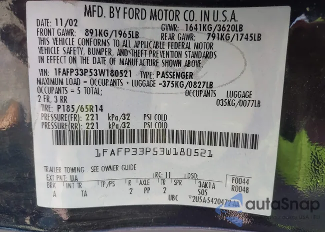 1FAFP33P53W180521: 43639979