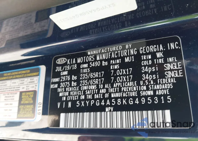 5XYPG4A58KG495315: 43640021