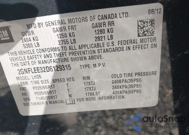 2GNFLEE32D6129315: 43641406