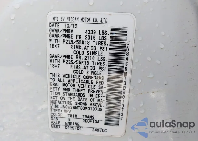 JN8AS5MT3DW010738: 43641650