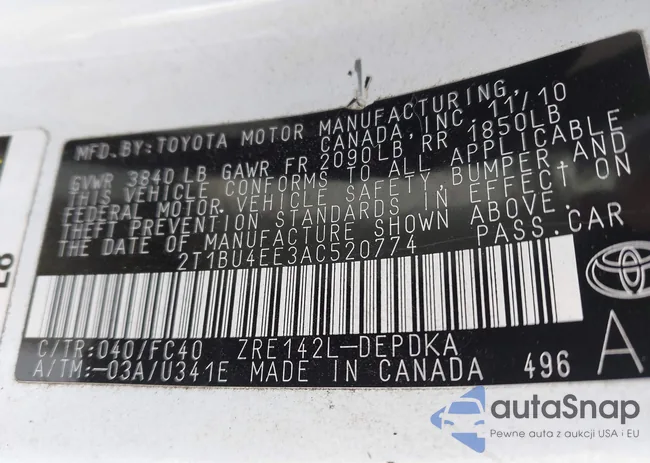 2T1BU4EE3AC520774: 43641736