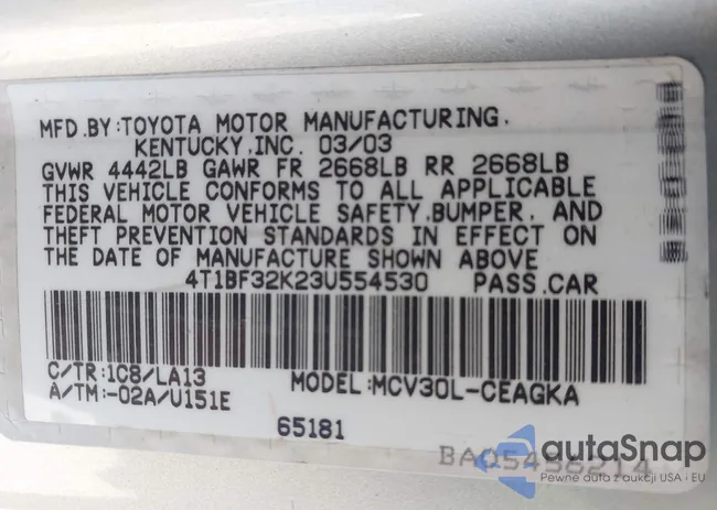 4T1BF32K23U554530: 43641823