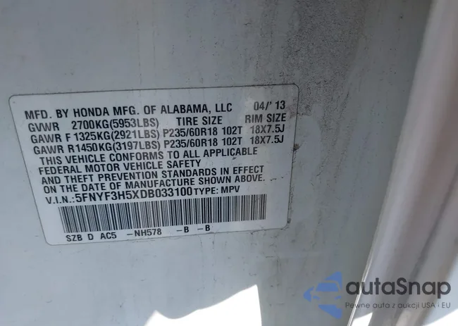 5FNYF3H5XDB033100: 43641193