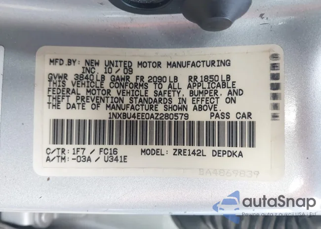 1NXBU4EE0AZ280579: 43641240