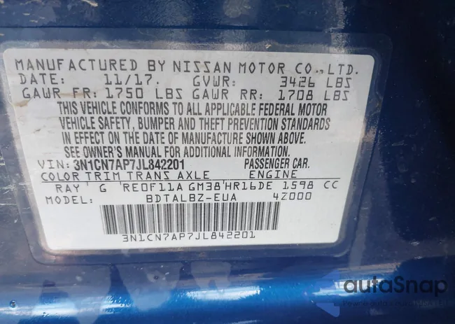 3N1CN7AP7JL842201: 43642287