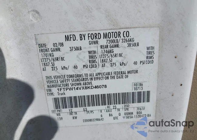 1FTPW14VX8KD46078: 43642318